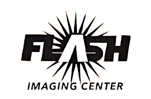 A black and white logo for flash imaging center